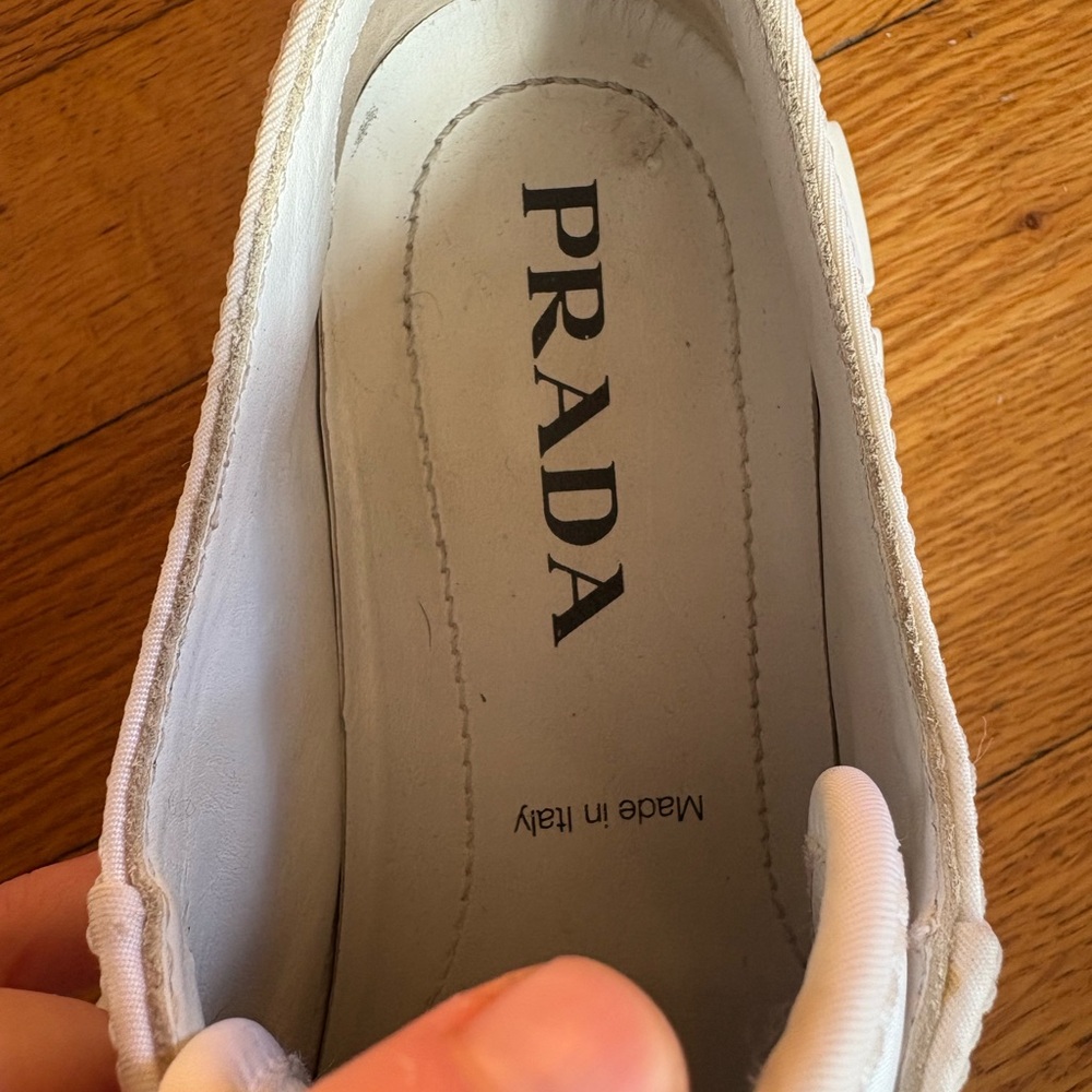Prada Women's White Double Wheel Platform Sneaker - Picture 11 of 13